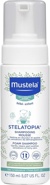 Mustela Stelatopia Eczema-Prone Skin Foam Shampoo for Newborn & Baby with - with Natural Avocado & Sunflower Oil - Fragrance-Free & Tear Free - 150ml