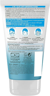 Garnier Pure 3 In 1 Clay Scrub Wash 150ml