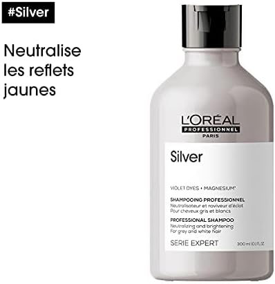 L'Oréal Professionnel Anti-Yellowing Hair Shampoo for White, Grey and Bleached Hair, Violet Pigments, Serie Expert, Silver Shampoo, 300 ml