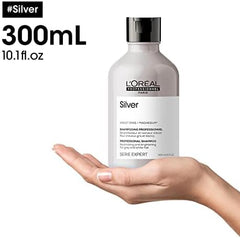 L'Oréal Professionnel Anti-Yellowing Hair Shampoo for White, Grey and Bleached Hair, Violet Pigments, Serie Expert, Silver Shampoo, 300 ml