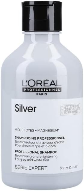 L'Oréal Professionnel Anti-Yellowing Hair Shampoo for White, Grey and Bleached Hair, Violet Pigments, Serie Expert, Silver Shampoo, 300 ml