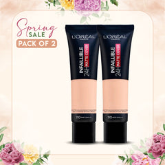 Loreal Infallible 24H Matte Cover Liquid Foundation - 110 Rose Vanilla (Pack of 2)