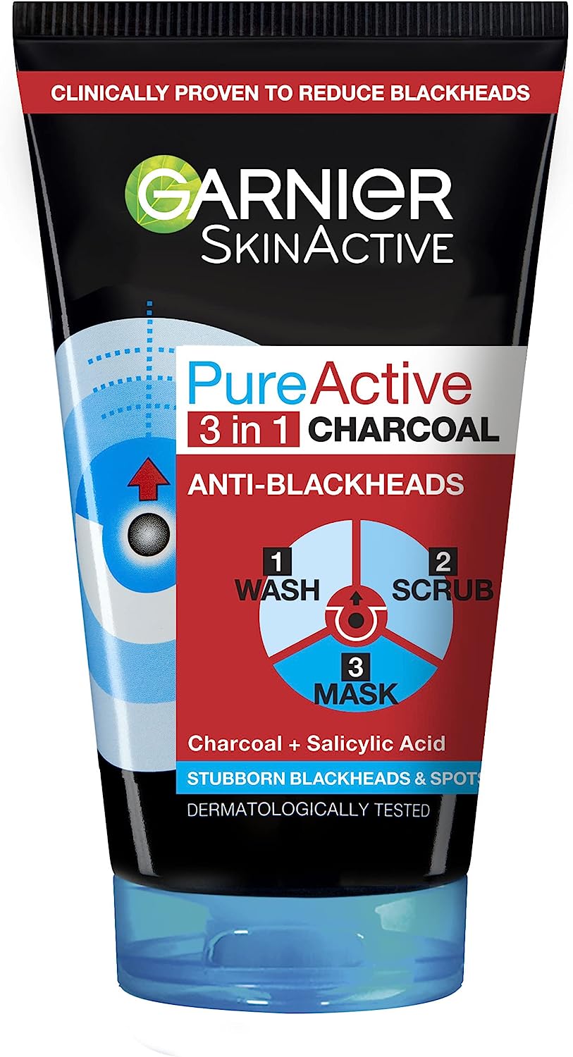 Garnier Pure Active 3 In 1 Charcoal Mask,Scrub & Face Wash 150ml