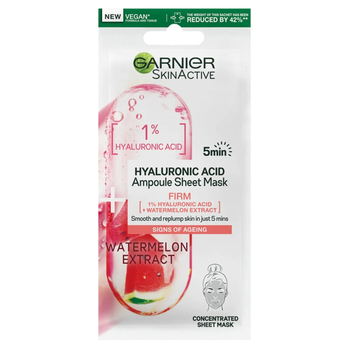 Garnier Skin Active Hyaluronic Acid Firming Ampoule Sheet Mask With Water Melon Extract 15g