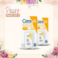 Cerave SPF50 Sunscreen Stick 0.47Oz Pack of 2