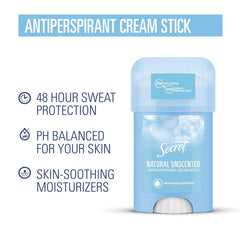 Secret Natural Unscented Cream Antiperspirant  Deodorant Stick 40ml