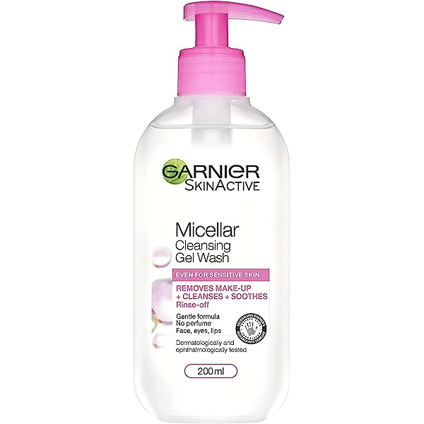 Garnier Micellar Gel Face Wash For Sensitive Skin 200ml, Gentle Face Cleanser & Makeup Remover, Recognised By The British Skin Foundation, Rinse-Off, Non-Drying & Fragrance Free Formula