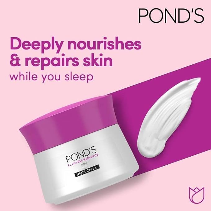 Pond's Flawless Radiance Night Cream, with Niacinamide Even-tone Glow Fades Dark Spots and Blemishes, 50g