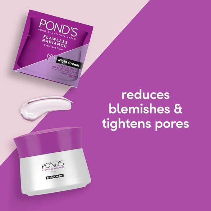 Pond's Flawless Radiance Night Cream, with Niacinamide Even-tone Glow Fades Dark Spots and Blemishes, 50g