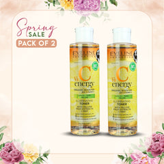 Eveline Vit C Energy 3 in 1 Organic Booster Toner With Yellow Fruit Extracts + Mint 200ml Pack of 2