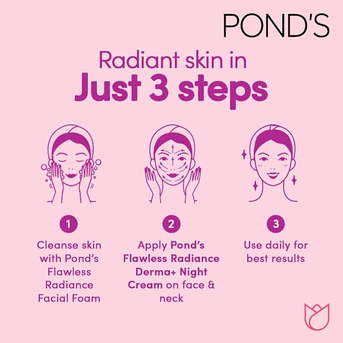 Pond's Flawless Radiance Night Cream, with Niacinamide Even-tone Glow Fades Dark Spots and Blemishes, 50g