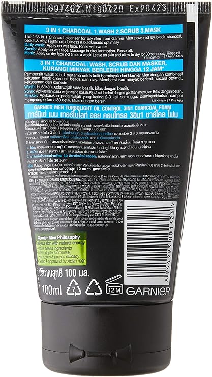 Garnier Men 3 In 1 Turbolight Oil Control Charcoal Face Wash100ml