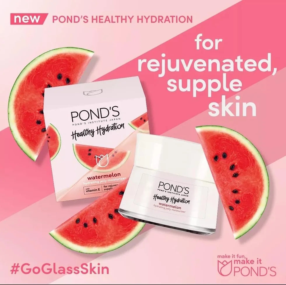 Pond's Healthy Hydration Gel Moisturizer for Rejuvenated, Supple Skin, Watermelon, with 100 percent Natural Origin Watermelon Extract and Vitamin E, 50ml