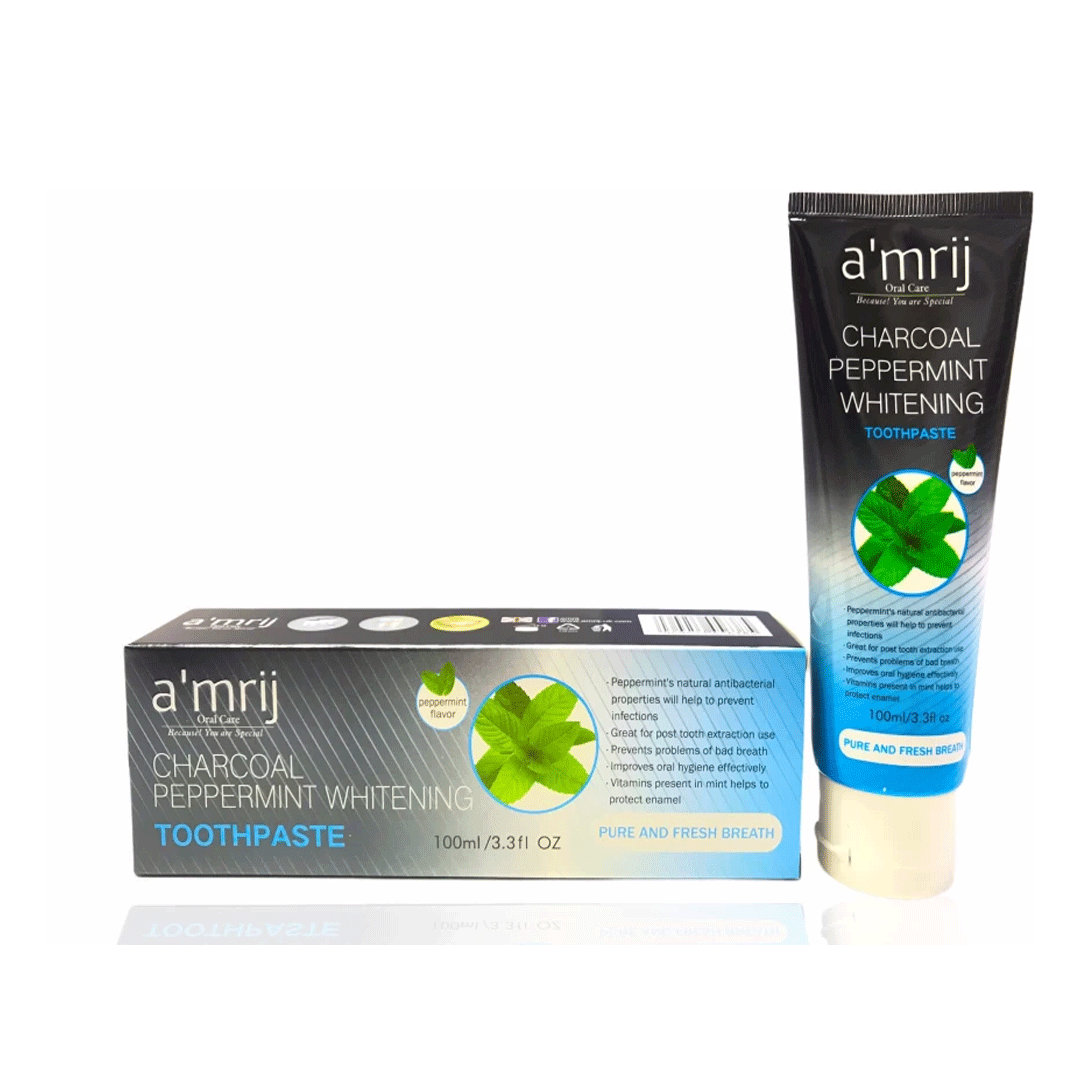 Amrij Charcoal Peppermint Whitening Toothpaste | Pure & Fresh Breath 100 ML