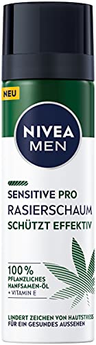 NIVEA MEN Sensitive Pro Shaving Foam (200 ml), Sensitive Shaving Foam for Men with Hemp Seed Oil & Vitamin E, Protection Against Skin Irritation for a Gentle and Smooth Shave