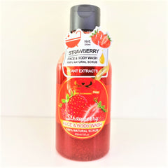 Pretty Cowry Deep Cleansing Face & Body Wash 100% Natural Strawberry Scrub 300ml.