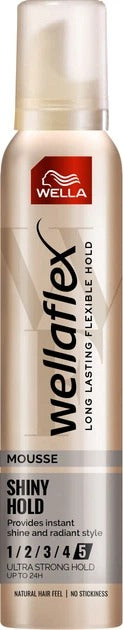 Wella Wellaflex Shiny Hold Hair Mousse – Ultra Strong Hold (5/5) – 200ml – Long-Lasting Shine & Flexible Style