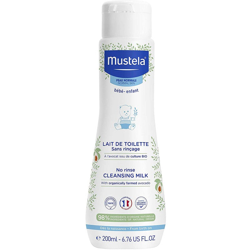 Mustela - No Rinse Cleansing Milk with Natural Avocado - Biodegradable Formula & Tear-Free - 200ml