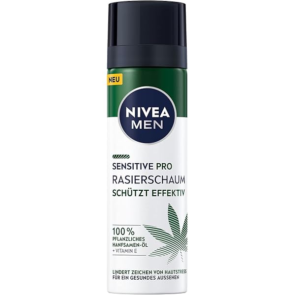 NIVEA MEN Sensitive Pro Shaving Foam (200 ml), Sensitive Shaving Foam for Men with Hemp Seed Oil & Vitamin E, Protection Against Skin Irritation for a Gentle and Smooth Shave
