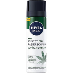 NIVEA MEN Sensitive Pro Shaving Foam (200 ml), Sensitive Shaving Foam for Men with Hemp Seed Oil & Vitamin E, Protection Against Skin Irritation for a Gentle and Smooth Shave