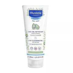 Mustela Baby 2-in-1 Cleansing Gel - Baby Body & Hair Cleanser - with Natural Avocado - Biodegradable Formula & Tear-Free - 200ml