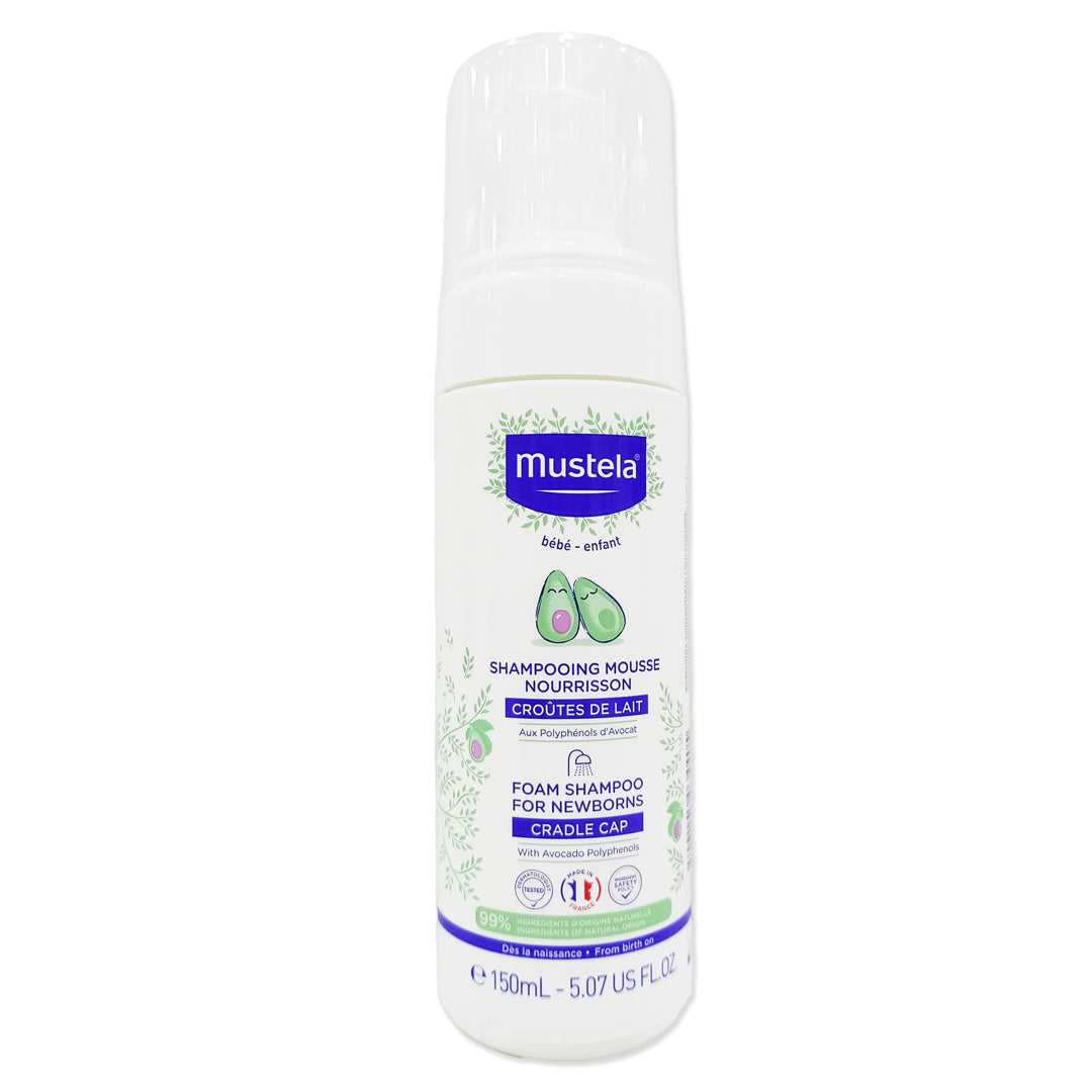 Mustela Cradle Cap Foam Shampoo for Newborn - Baby Shampoo with Natural Avocado - Tear-Free & Fragrance-Free - 150ml