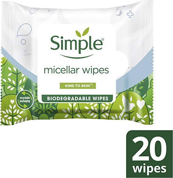 Simple Biodegradable Kind To Skin Micellar  Wipes 20'S