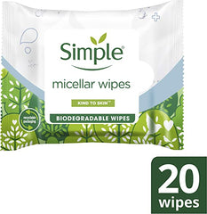 Simple Biodegradable Kind To Skin Micellar  Wipes 20'S