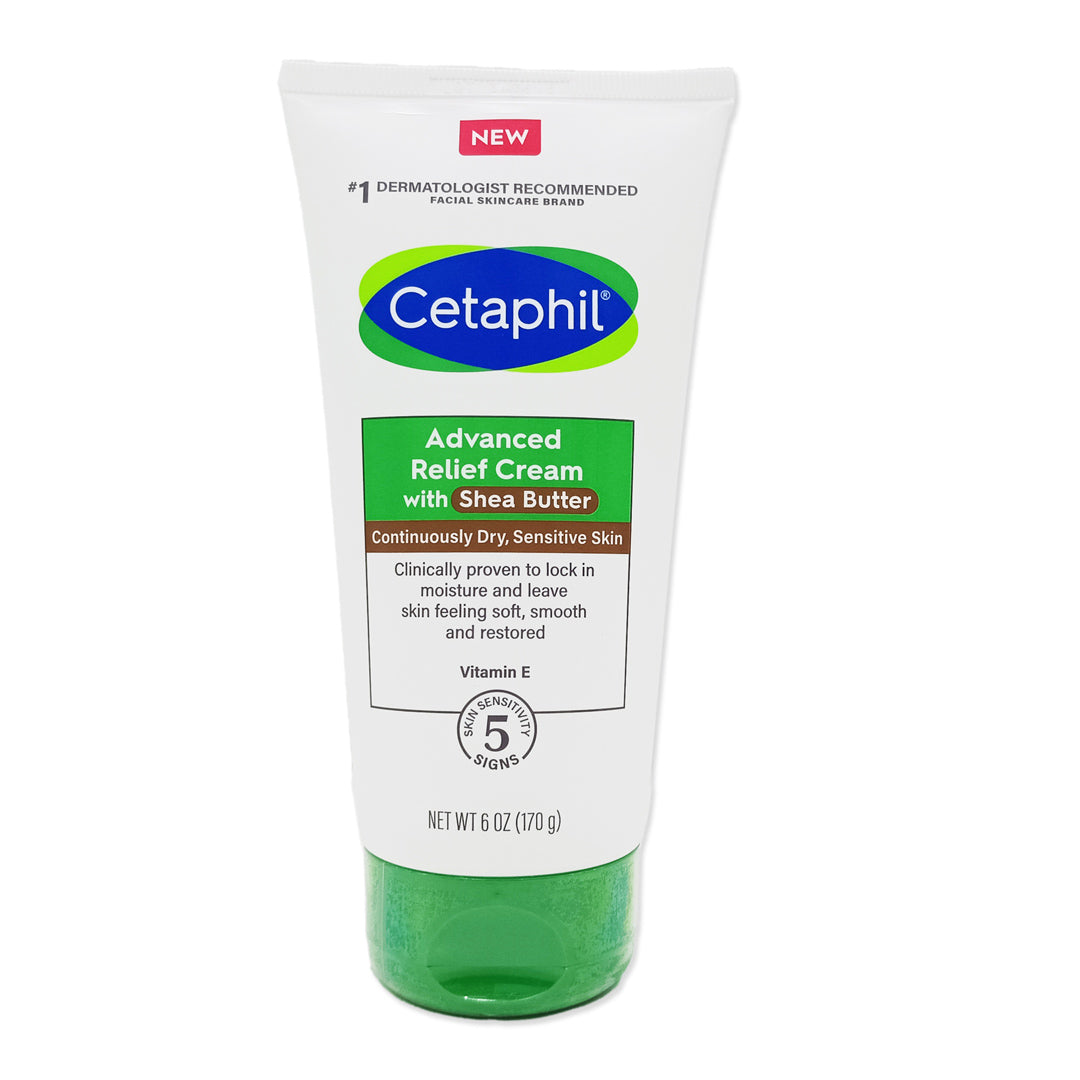 CETAPHIL Advanced Relief Cream with Shea Butter, 6 oz, For Continuously Dry, Sensitive Skin, 48 Hour Hydration, All Skin Tones & Types, Hypoallergenic, Fragrance Free