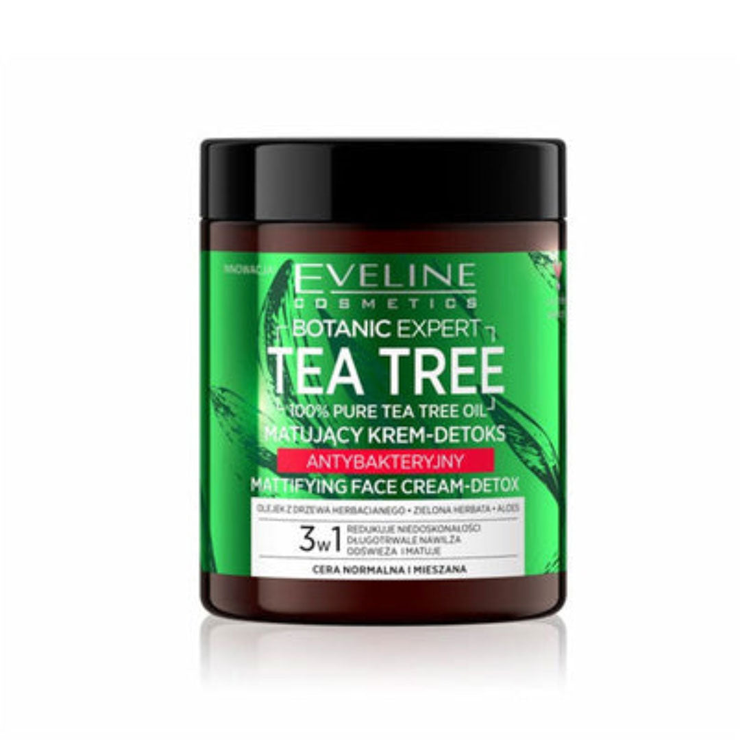 Eveline Botanic Expert 100% Pure Tea Tree Antibacterial &  Mattifying Face Cream Detox 100ml